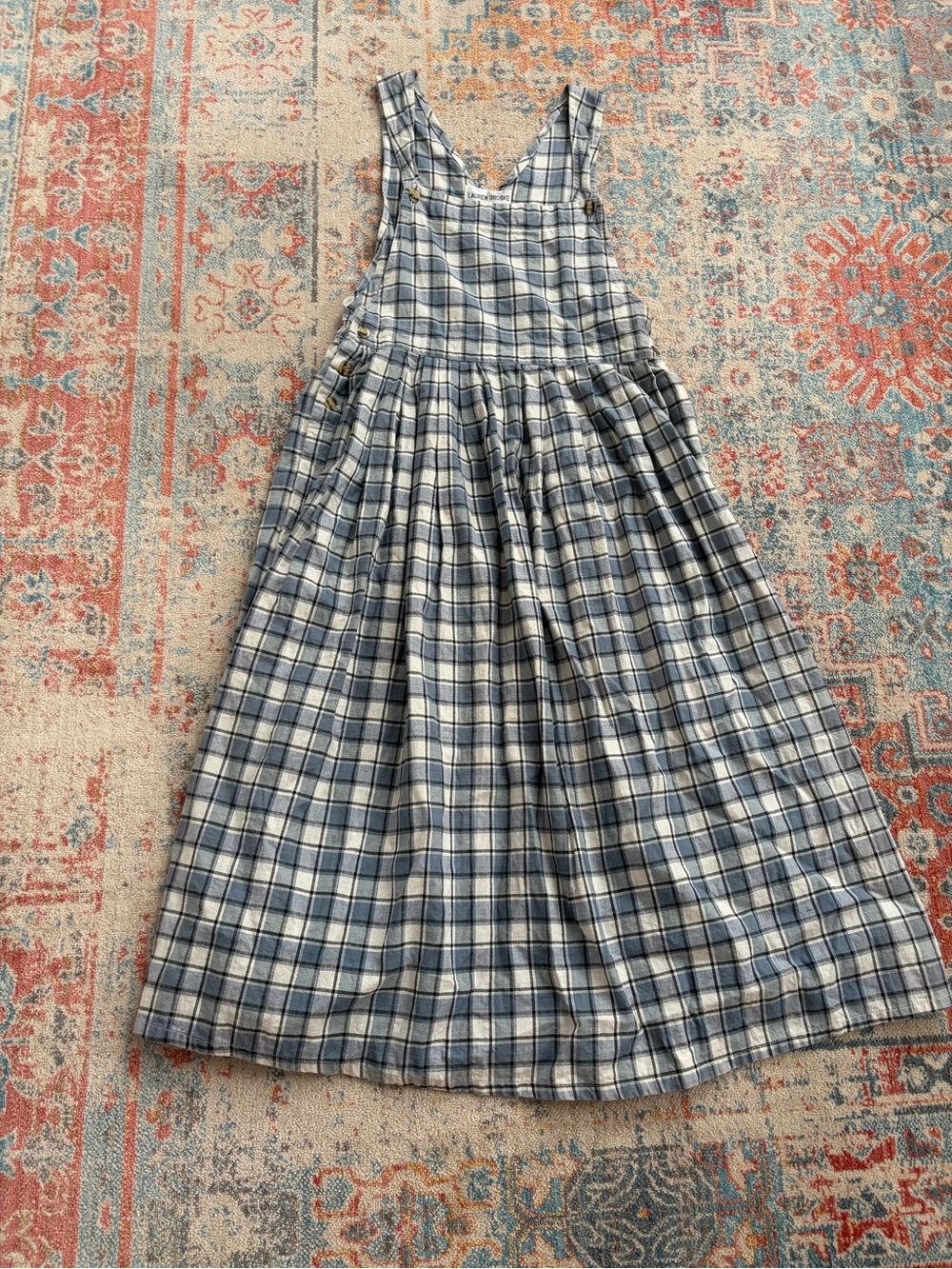 Vintage 90s Lauren Brooke plaid cotton apron dress